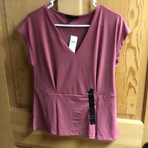Relaxed Pink V-Neck Cap Sleeve Blouse